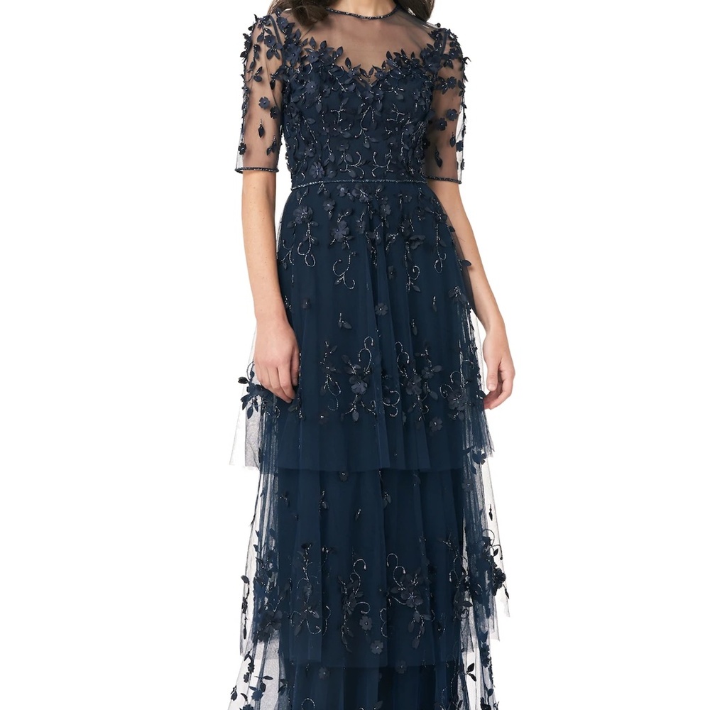 Theia 3-Tiered Beaded Gown